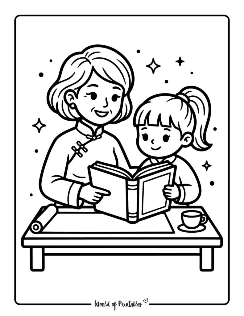 Women’s History Month Reading Together Coloring Page
