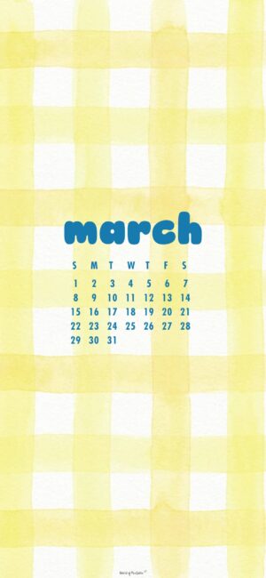 Yellow Gingham Aesthetic March Calendar Wallpaper Phone
