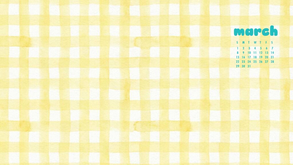 Yellow Gingham March Desktop Calendar Wallpaper