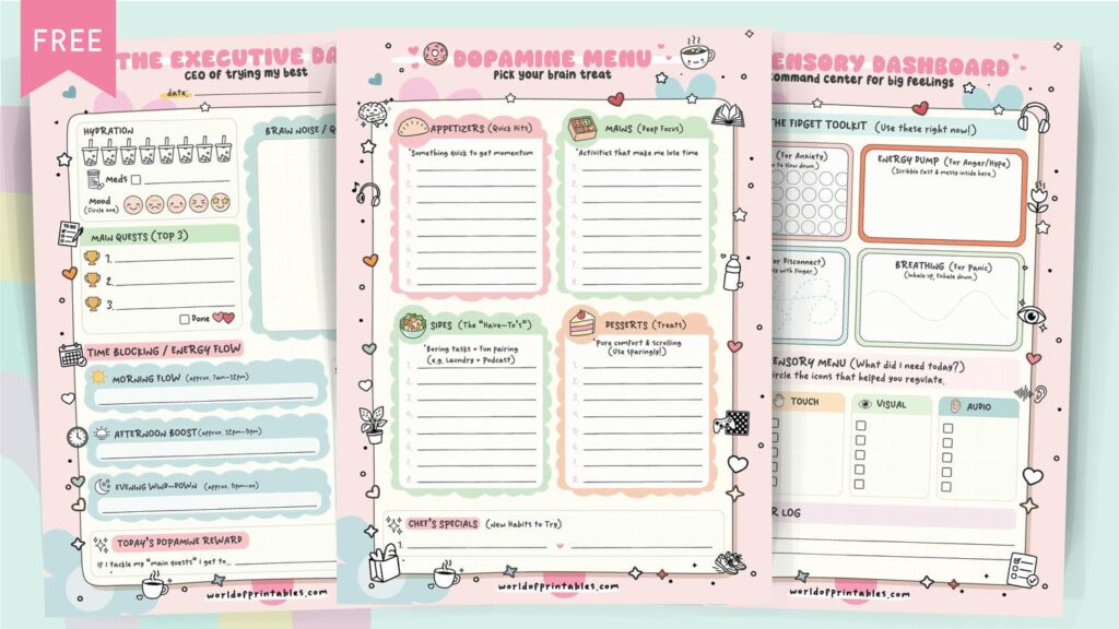 adhd planner and dopamine menu printables