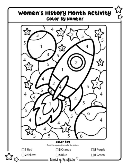 Women’s History Month Activity Rocket Color By Number