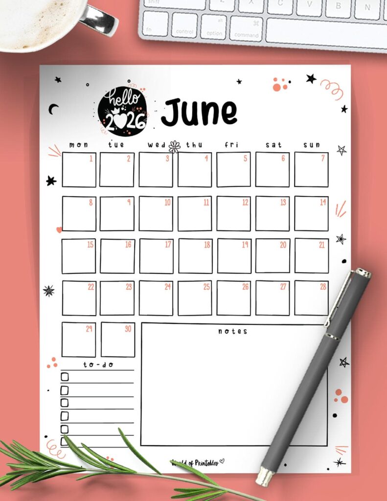 cute monthly calendar 2026