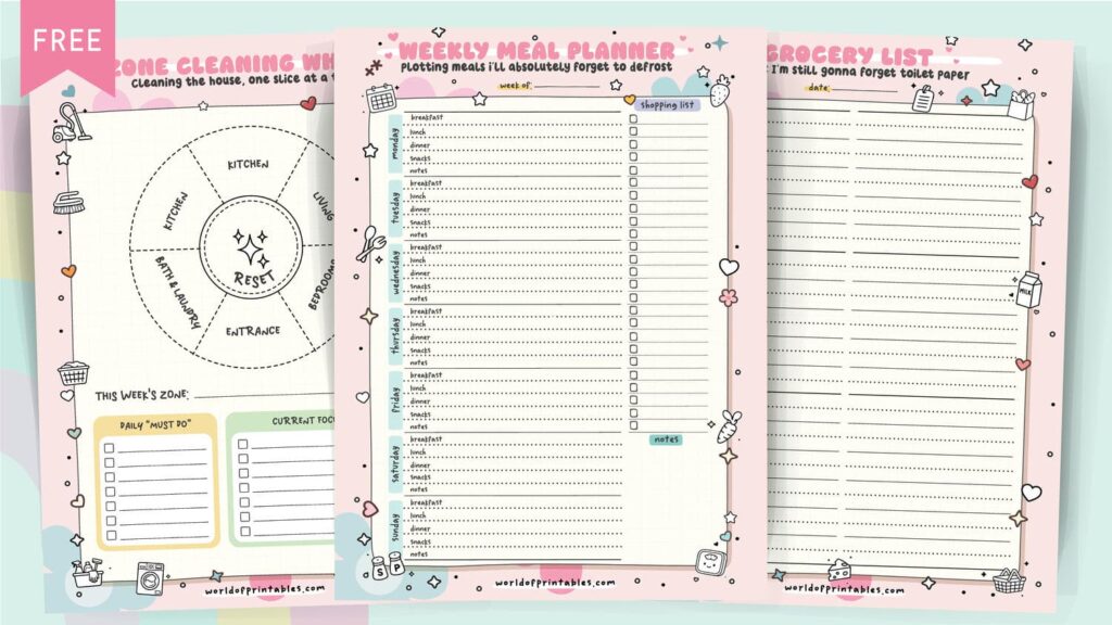 home management and meal planner printables