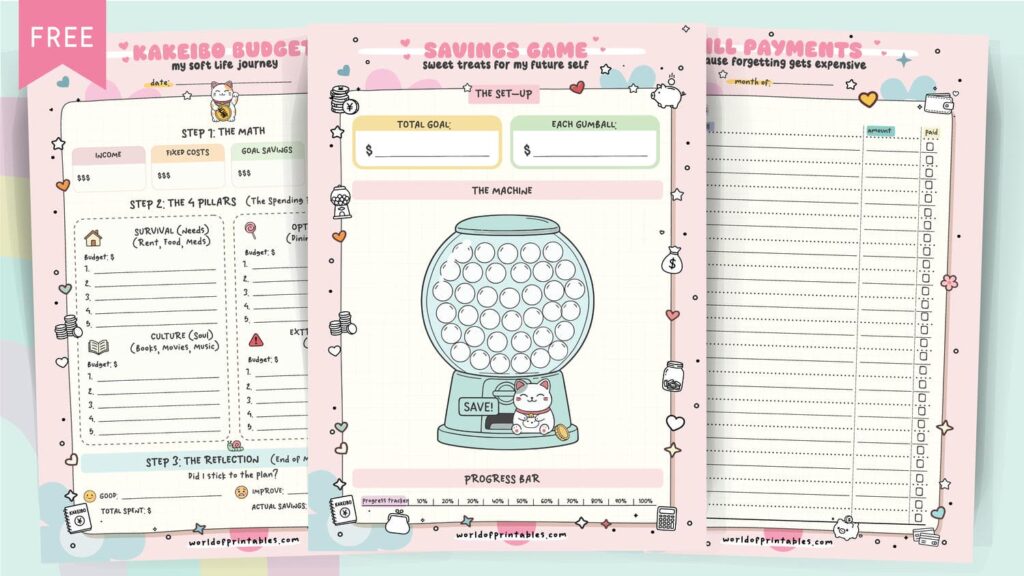 kakeibo budget and savings printables kawaii