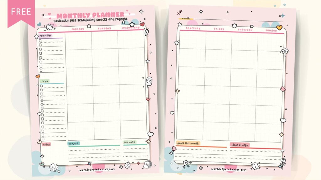 kawaii monthly planner printable