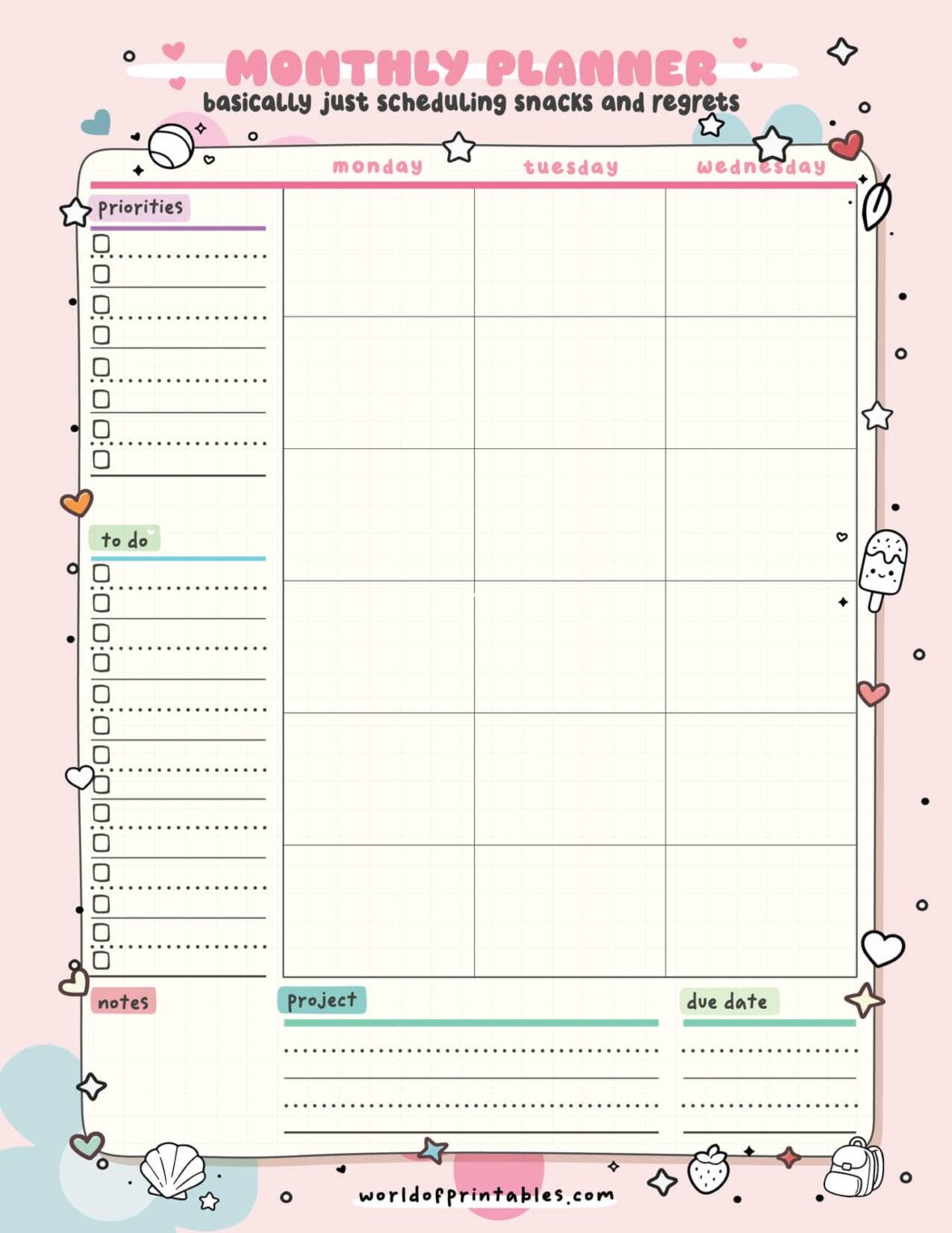 All In One Printable Planner Bundle - A Free 60 Page Kawaii Life Binder ...