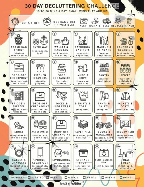 30 Day Decluttering Challenge Printable - Bold Pattern Theme