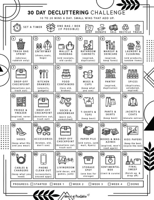 30 Day Decluttering Challenge Printable - Geometric Theme