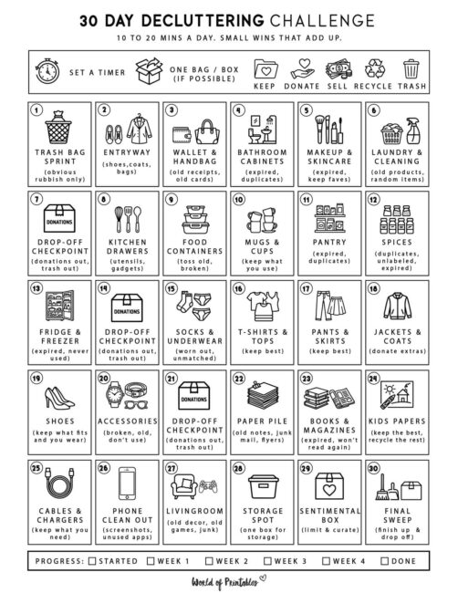30 Day Decluttering Challenge Printable - Minimalist Theme