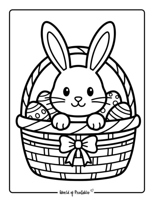 Bunny Basket Easter Coloring Page for Kids