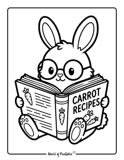 Bunny Reading Easter Coloring Page for Preschoolers