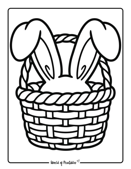 Bunny in a Basket Easter Coloring Page