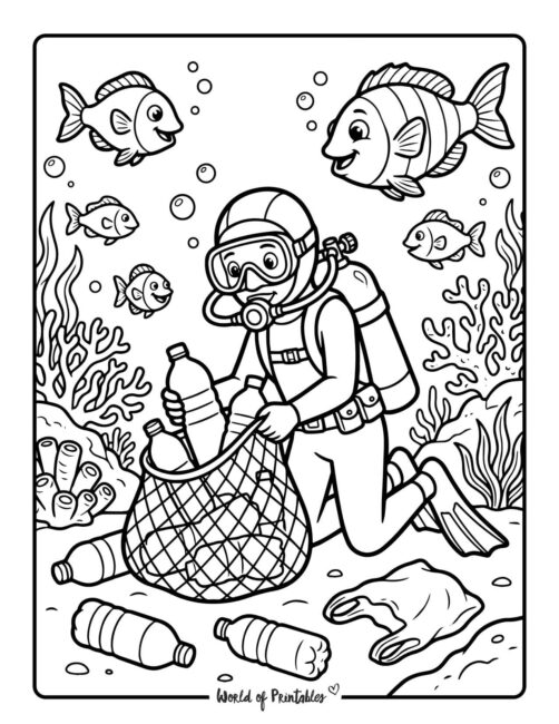 Clean the Ocean Earth Day Coloring Page
