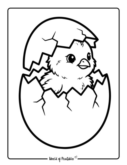 Cute Chick in Egg Easter Coloring Page