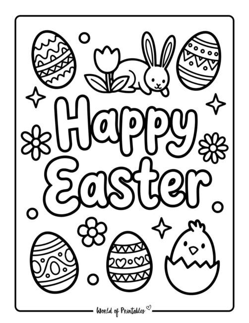 Cute Happy Easter Easter Coloring Page
