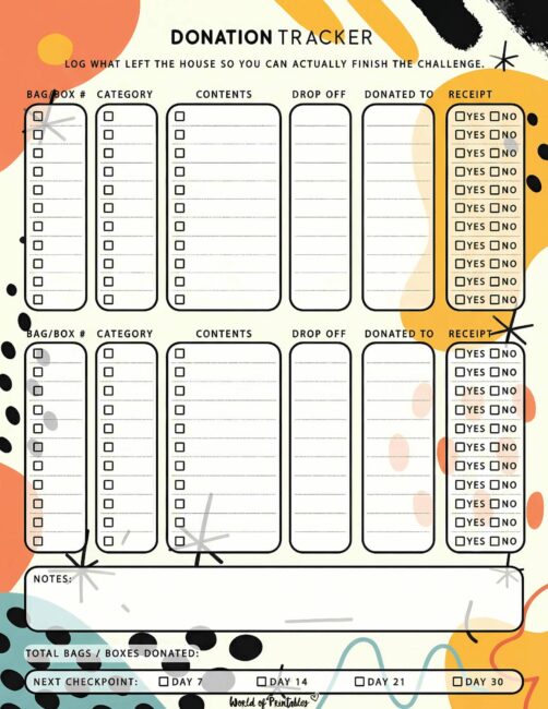 Donation Tracker Printable - Bold Pattern Theme