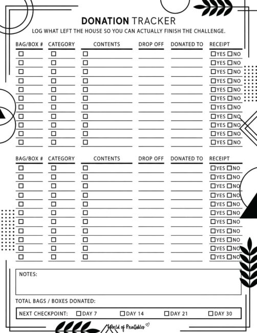 Donation Tracker Printable - Geometric Theme