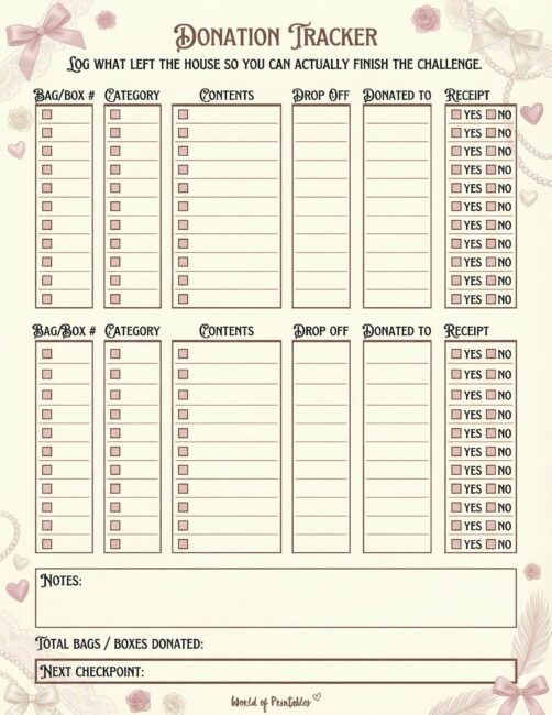 Donation Tracker Printable - Girly Classic Theme
