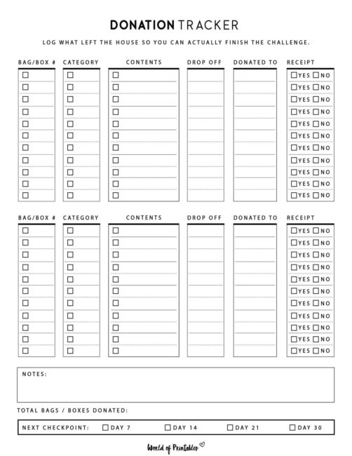 Donation Tracker Printable - Minimalist Theme