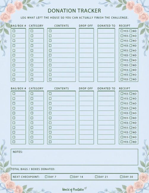 Donation Tracker Printable - Soft Blue Theme