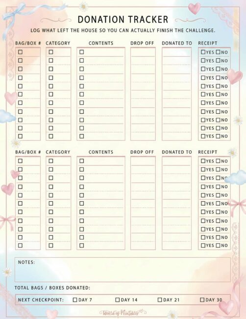 Donation Tracker Printable - Soft Theme