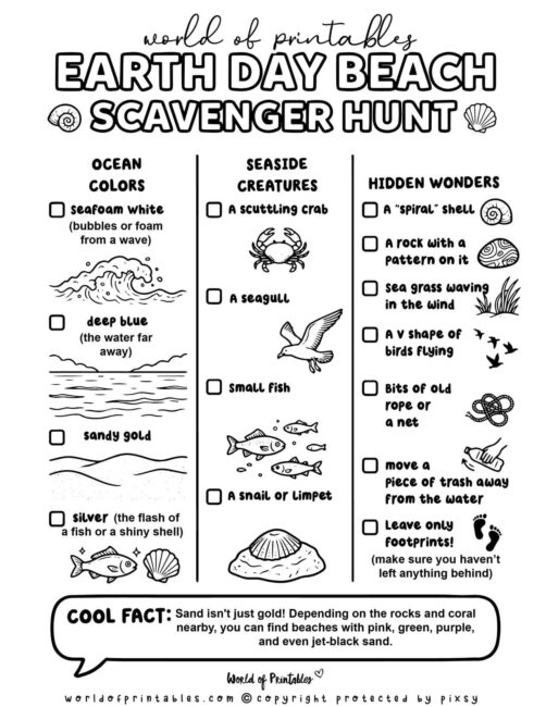 Earth Day Beach Scavenger Hunt For Kids