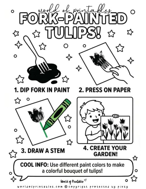 Easy Fork-Painted Tulip Spring Crafts