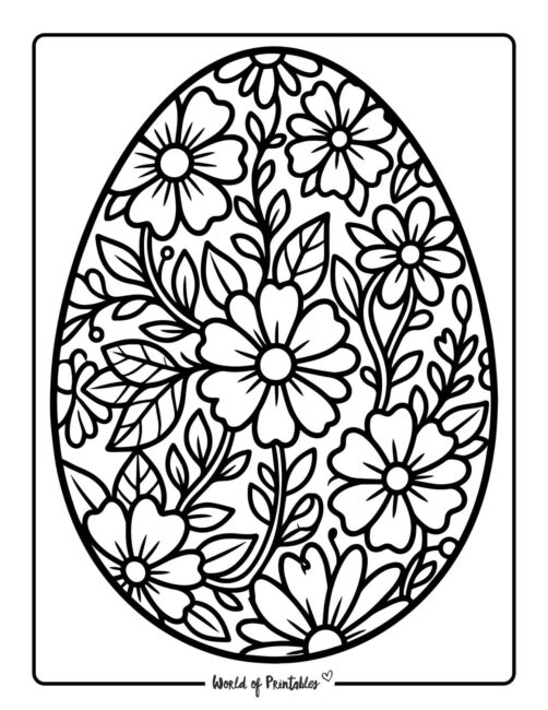 Floral Easter Egg Coloring Page