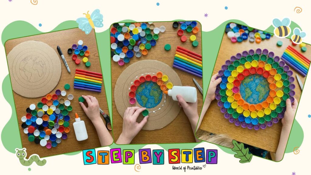 Fun Bottle Cap Mosaic Earth Day Crafts