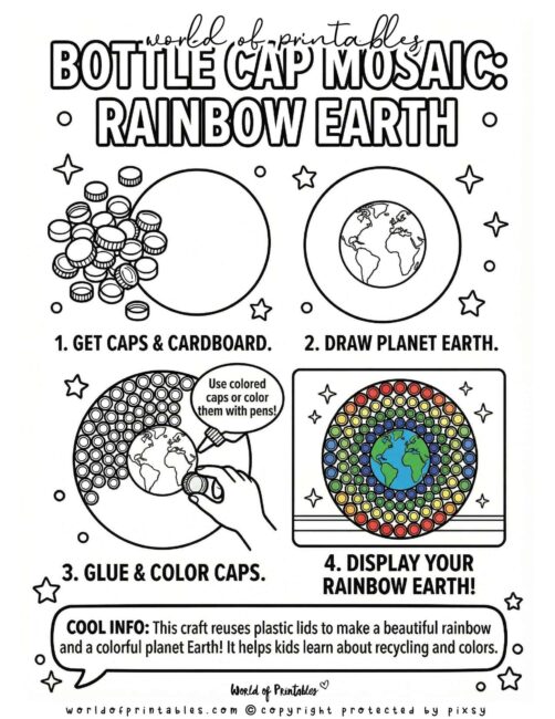 Fun Bottle Cap Mosaic Earth Day Crafts
