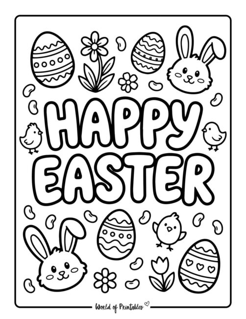 Happy Easter Coloring Page for Kids