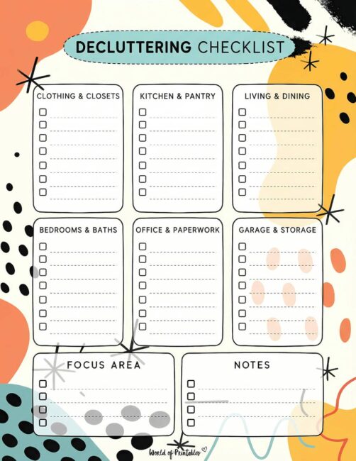 Printable Decluttering Checklist - Bold Pattern Theme