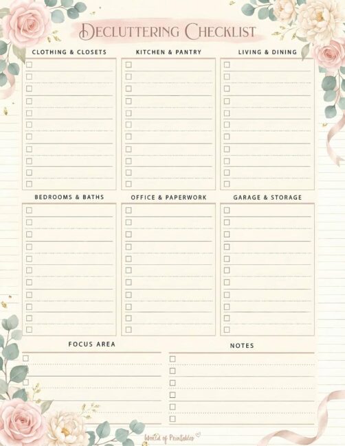 Printable Decluttering Checklist - Classic Floral Theme