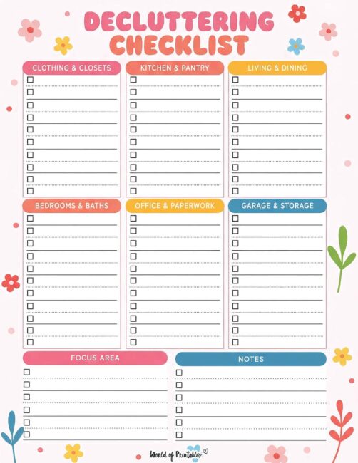 Printable Decluttering Checklist - Colorful Fun Theme
