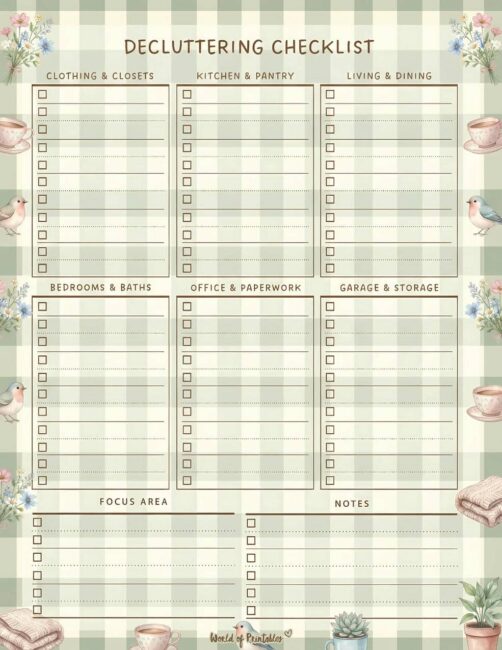 Printable Decluttering Checklist - Cottagecore Theme