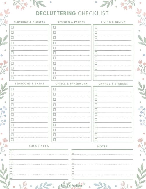 Printable Decluttering Checklist - Floral and Botanical Theme