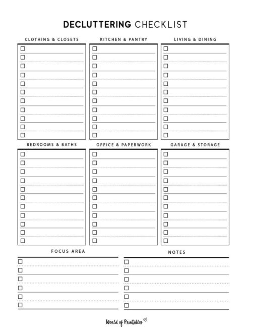 Printable Decluttering Checklist - Minimalist Theme
