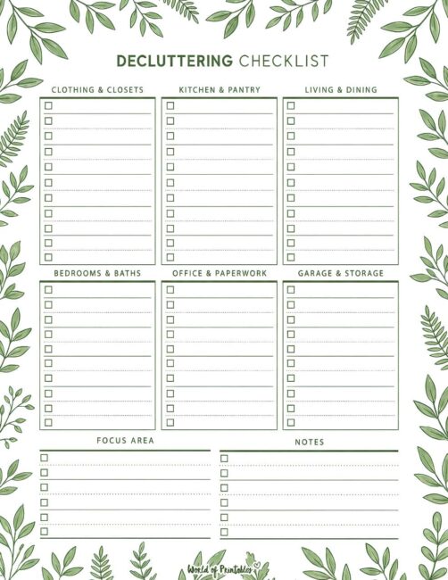 Printable Decluttering Checklist - Simple Leaf Theme
