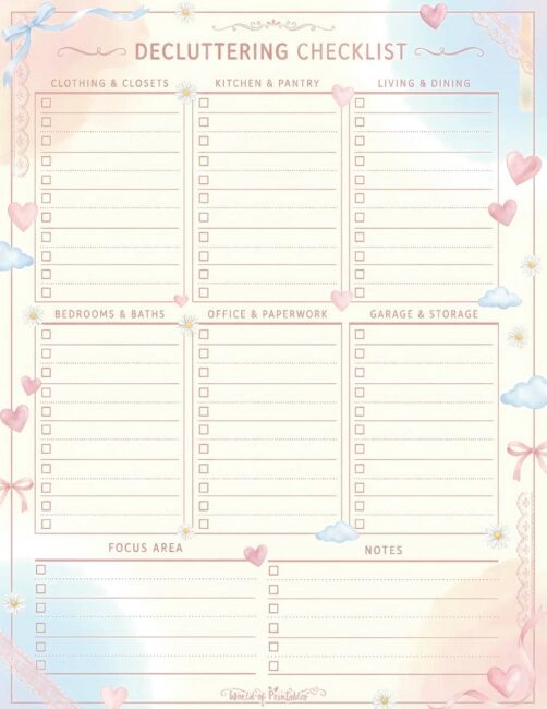 Printable Decluttering Checklist - Soft Theme