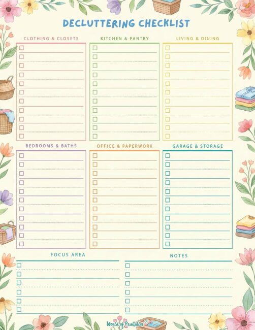 Printable Decluttering Checklist - Spring Cleaning Theme
