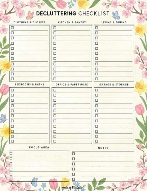Printable Decluttering Checklist - Spring Floral Theme