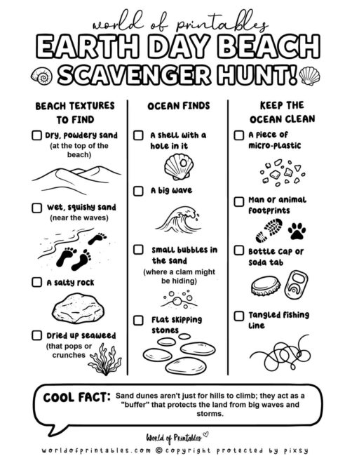 Printable Earth Day Beach Scavenger