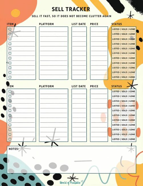 Printable Sell Tracker - Bold Pattern Theme