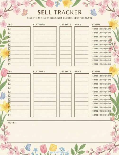 Printable Sell Tracker - Spring Floral Theme
