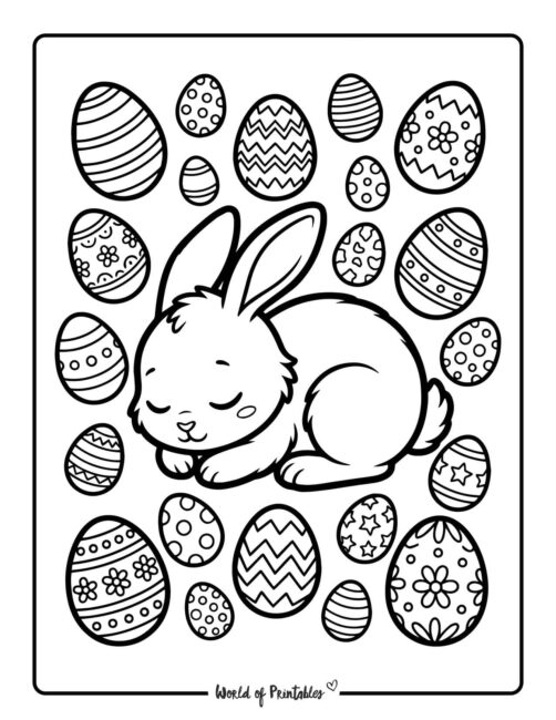 Sleeping Bunny Easter Coloring Page