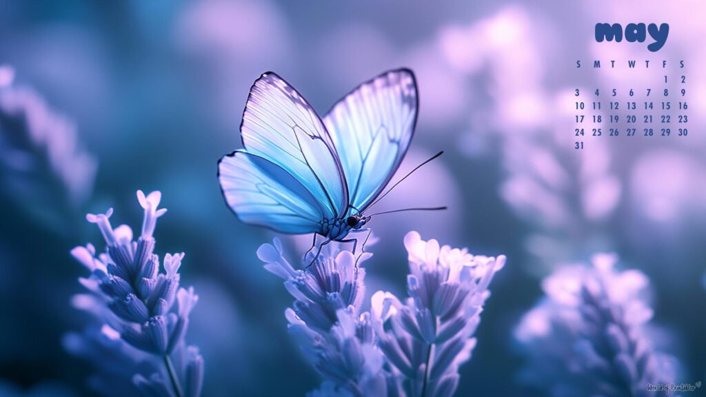 Blue Butterfly May Desktop Calendar Wallpaper