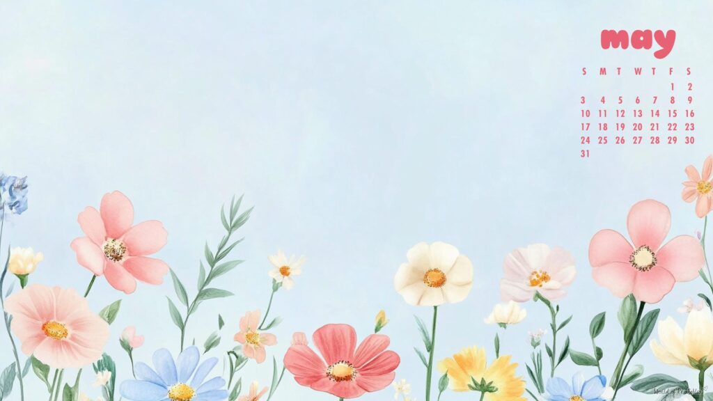 Blue Floral May Calendar Wallpaper For Desktop