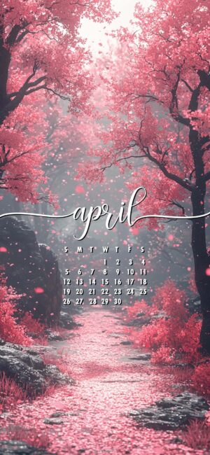 Cherry Blossom April Calendar Wallpaper for Phone