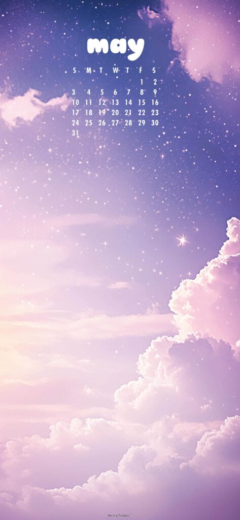 Cloud Aesthetic May Calendar Wallpaper For Phone