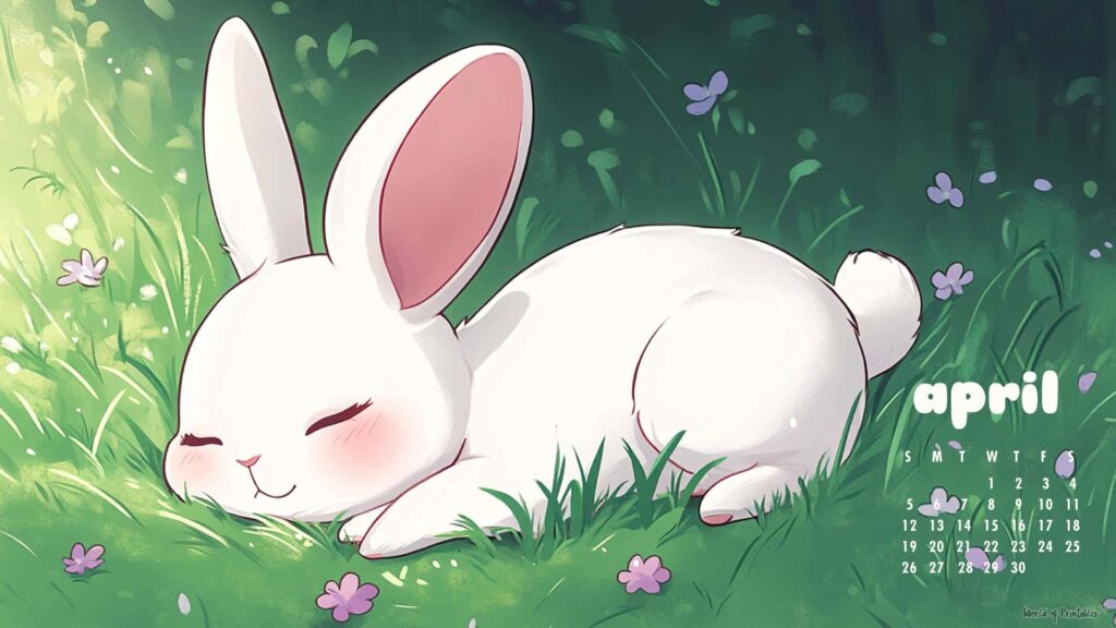 Cute Bunny April 2026 Calendar Wallpapers for Desktop